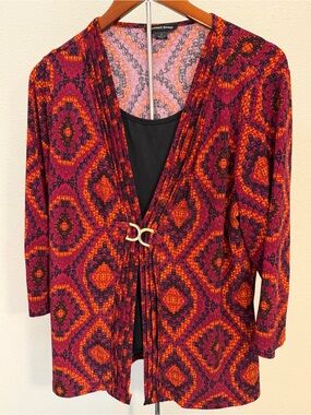 Russell Kemp Red & Orange Patterned Women's Cardigan Sweater